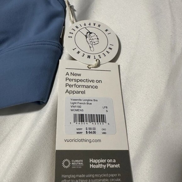 New Vuori Yosemite Longline Bra Light French Blue Women's Small S $64 - Picture 3 of 5